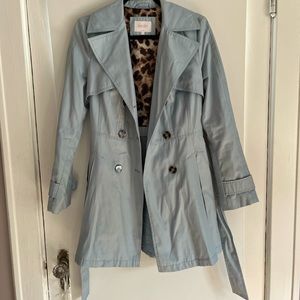 powder light blue womens ladies girls small trench coat with pleated bottom